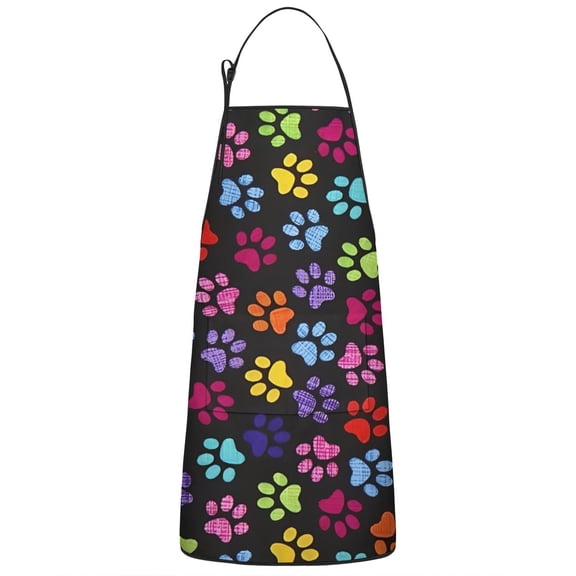 Colorful Animal Footprints Apron-Garden Aprons for Women with Pockets-Cotton Linen Waterproof Kitchen Cooking Gardening Aprons Adjustable for Kitchen,Cooking,BBQ and Salon 33x27 Inch