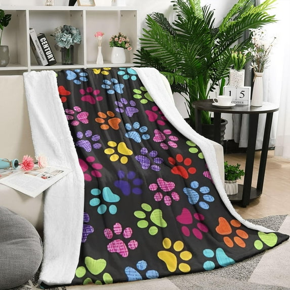 Colorful Animal Footprints Blanket,Comfortable Soft Flannel Throw Blanket,All Season,Warm Lightweight Blankets for Sofa Bed Couch Living Room Chair,50"x60"(130x150cm)