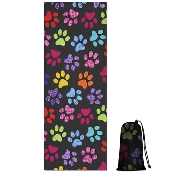 Colorful Animal Footprints Hot Yoga Mat Towel Non Slip for Hot Yoga - Quick-Drying Yoga Mat Cover with 4 Corner Pockets with Travel Bag - Hot Yoga Towel Non Slip Grip Moisture Wicking Sweat 70"x26"