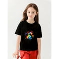 thumbnail image 1 of Colorful Animal Paw Graphic Print, 95% Cotton Crew Neck T-shirt For Girls, Leisurely Short Sleeve Tees For Sports, 1 of 4