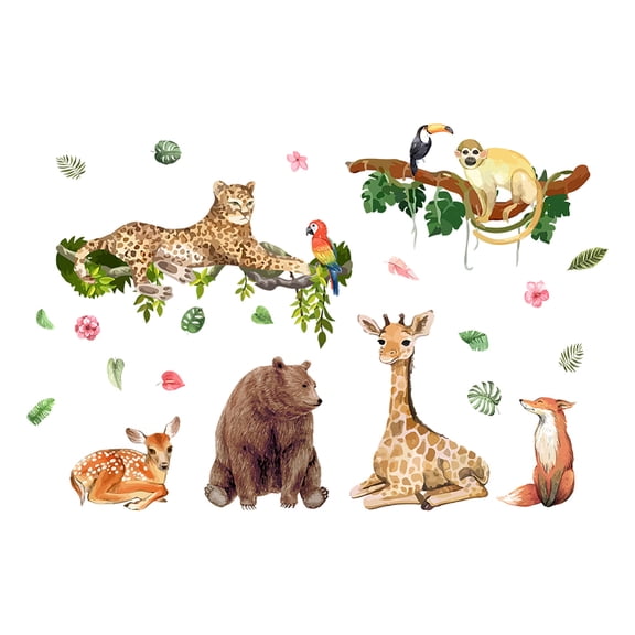 Colorful Animal Wall Stickers Air Balloon Giraffe Elephant Mouse Fox Bear Lion Peel and Stick Vinyl Wall Art Decals TV Wall Decor