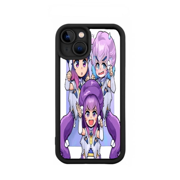 Colorful Animated Characters iPhone 15 Case - Lightweight Yellowing Resistant Playful Design with Purple Hair and Cheerful Expressions