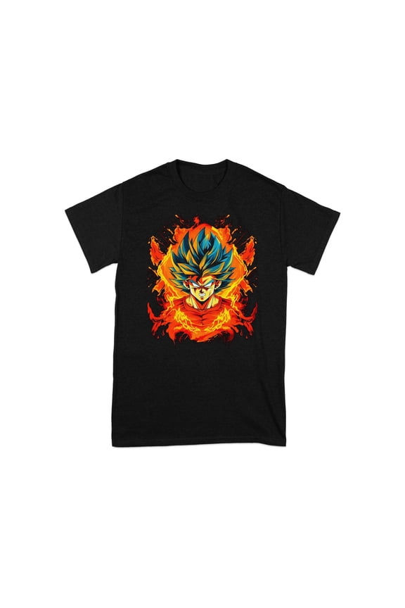 Colorful Anime Warrior Graphic Tee, Anime Character Explosion Art T-Shirt, Anime Themed Clothing, Bold Anime Shirt Print