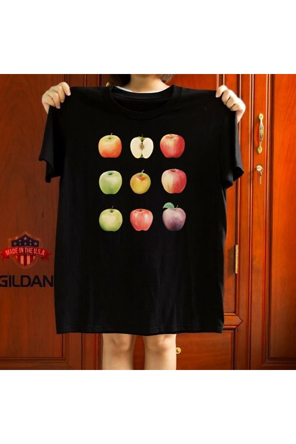 Colorful Apple Fruit Pattern Art Unisex Tee Bright Minimal Graphic Tee,for unisex up to 5XL