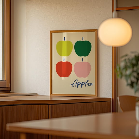 Colorful Apples Print, Modern Kitchen Wall Art, Unframed Paper Poster 8x10in