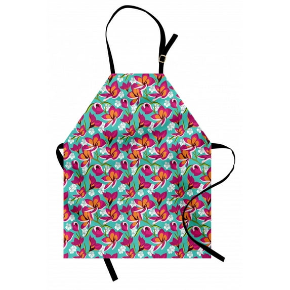 Colorful Apron Hand Drawn Floral Composition with Coming of the Spring Theme Botanical Pattern, Unisex Kitchen Bib Apron with Adjustable Neck for Cooking Baking Gardening, Multicolor, by Ambesonne