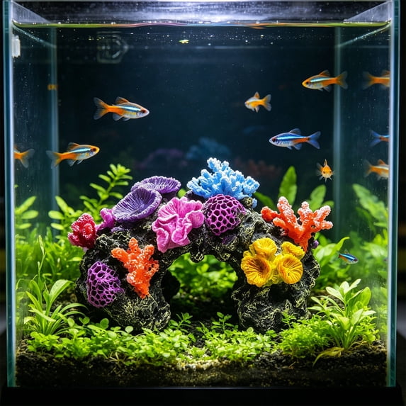 Colorful Arch‑Shaped Artificial Coral Reef Ornament, 6.7in Resin Fish Tank Hideout Cave Aquarium Landscape Decoration