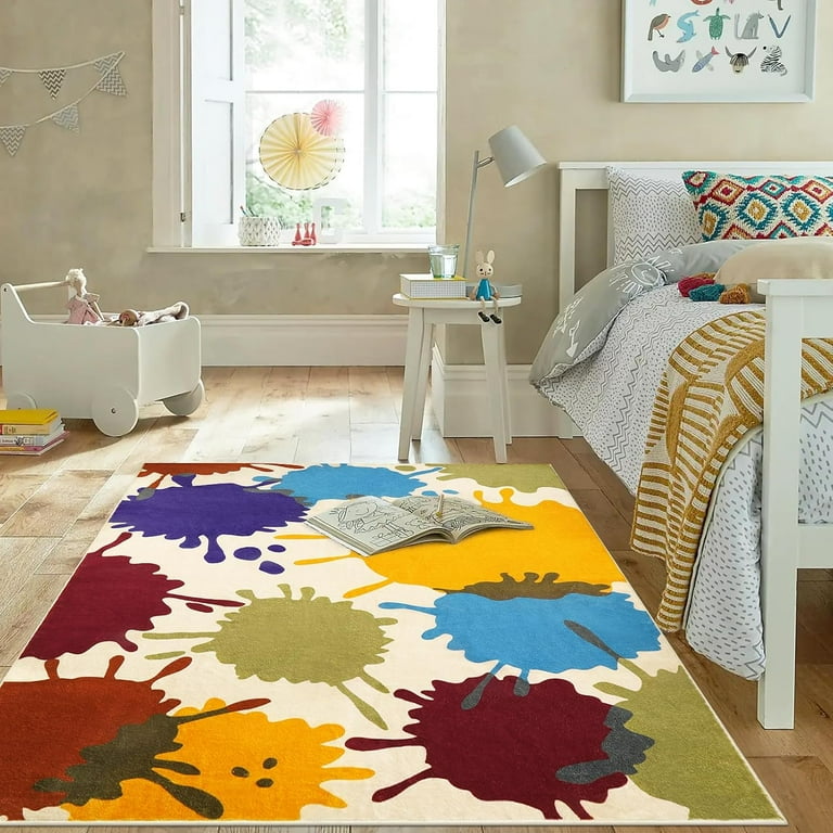 Colorful Area Rug, Classroom Rug For Kids, Paint Splash Washable