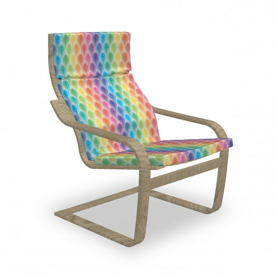 Colorful Armchair Pad and Slipcover, Rainbow Design Ikat Inspired Motifs Leaf Models Digital Design Floral Pattern, 1 Piece Soft Cushion Replacement with Removable Cover, Multicolor, by Ambesonne