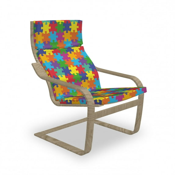 Colorful Armchair Pad and Slipcover, Theme Inspired Rainbow Colored Jigsaw Puzzle Parts Covered Illustration, 1 Piece Soft Cushion Replacement with Removable Cover, Multicolor, by Ambesonne