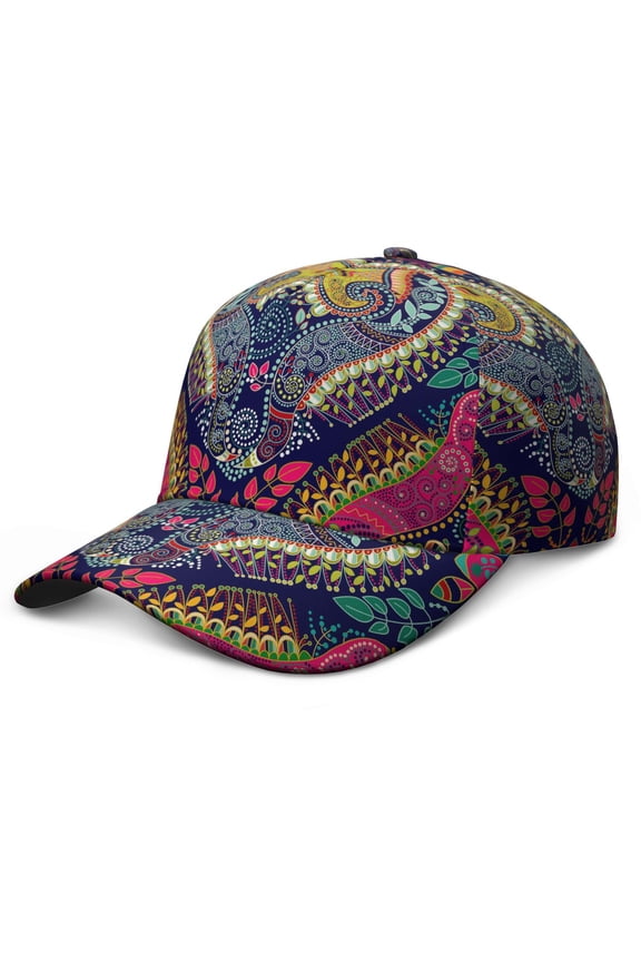 Colorful Art Baseball Cap – Paisley Boho Vintage Retro Ethnic Floral Geometric Abstract Decorative Pattern Mandala Exotic Artistic Elegant Classic Chic