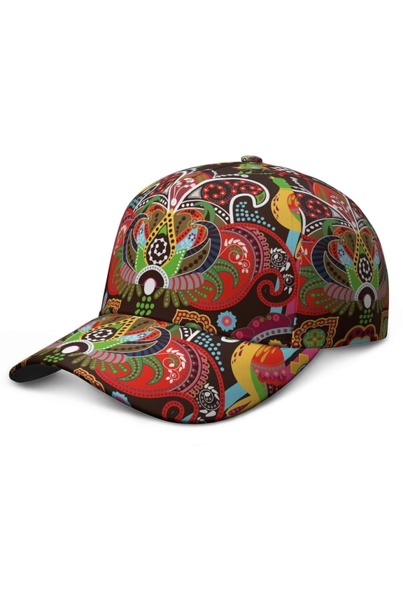 Colorful Art Baseball Cap – Paisley Boho Vintage Retro Ethnic Floral Geometric Abstract Decorative Pattern Mandala Exotic Artistic Elegant Classic Chic