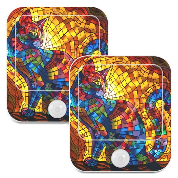 Colorful Art Cat 2 Pack LED Motion Sensor Night Light Plug into Wall Auto Dusk to Dawn Adjustable Brightness for Kids Bedroom Hallway Nursery Room