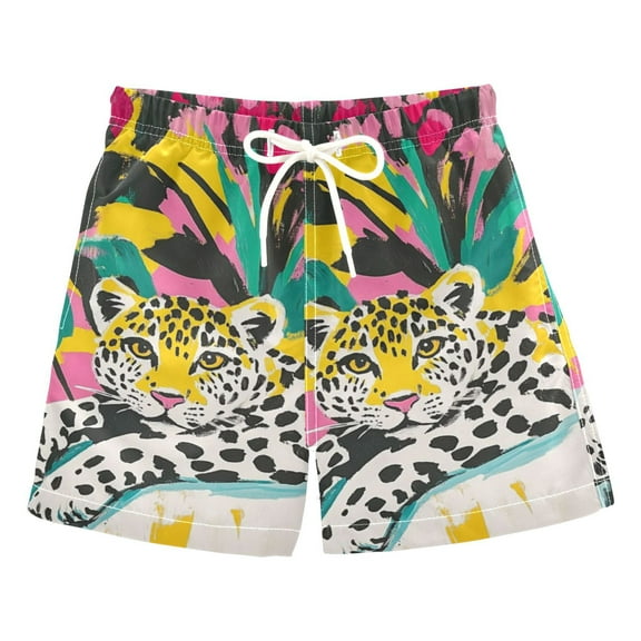 Colorful Art Leopard Boys Swim Trunks Quick Dry Boy Swim Shorts for 3-14 Years