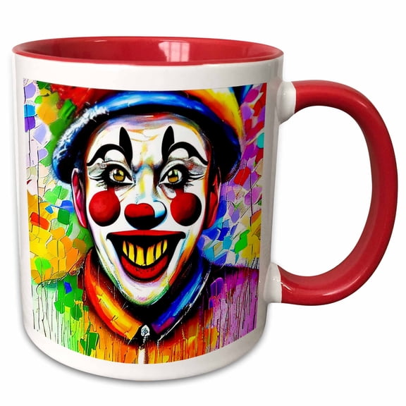 3drose, Colorful Artistic Clown Face. Positive, Cheerful Mood. Funny Art Gift, 11oz Two-tone Red Mug