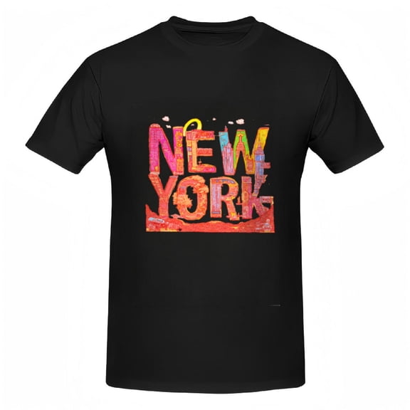 Colorful Artistic Cotton Short Sleeve T-Shirt for Women - Vibrant ' NEW YORK ' Design on Textured Abstract Background