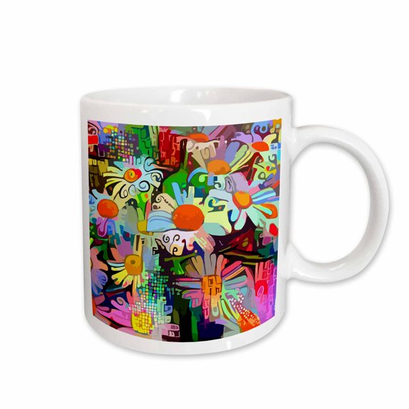 3drose, Colorful Artistic Pattern of Daisy Flowers and Abstract Background, 11oz Mug