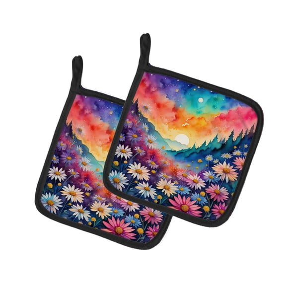 Colorful Asters Pair of Pot Holders 7.5 in x 7.5 in