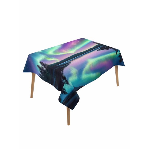 Colorful Aurora Table Cloth 60x102 Inch Rectangle, Starry Sky Lake Nature Forest Modern Art Waterproof Tablecloth Washable Table Cover for Party Picnic Dinner Decor