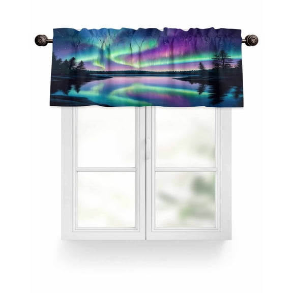 Colorful Aurora Valances for Windows Starry Sky Lake Nature Forest Modern Art Valance Rod Pocket Short Window Treatments Curtains for Kitchen Bathroom Living Room Bedroom, 54 x 18 Inch