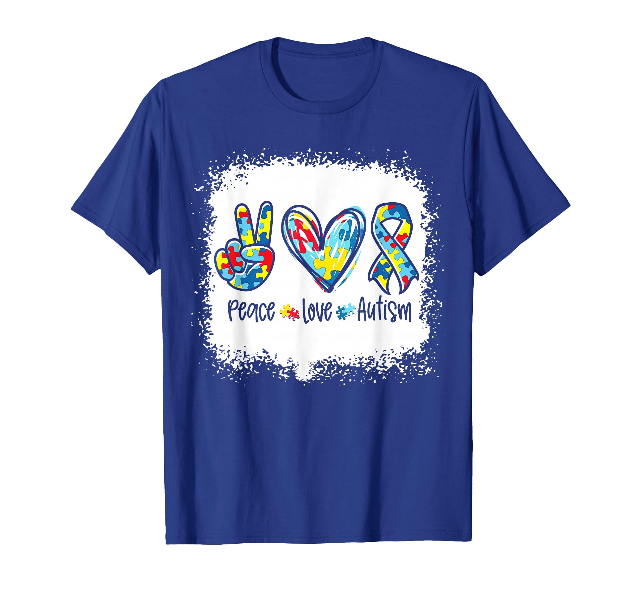 Colorful Autism Awareness Peace Love Puzzle Ribbon Comfort Colors T ...