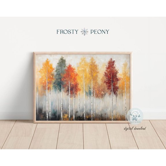 Colorful Autumn Forest Art Print, Minimalist Autumn Landscape Wall Art, Fall Scenery Art, Wall Art, Modern Wall Decor, 24x36 UNFRAMED