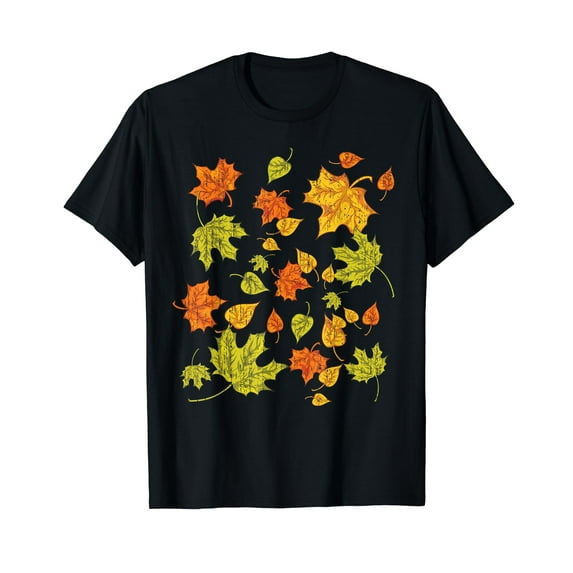 Colorful Autumn Forest Nature Botanical Leaves Fall Black T-Shirt