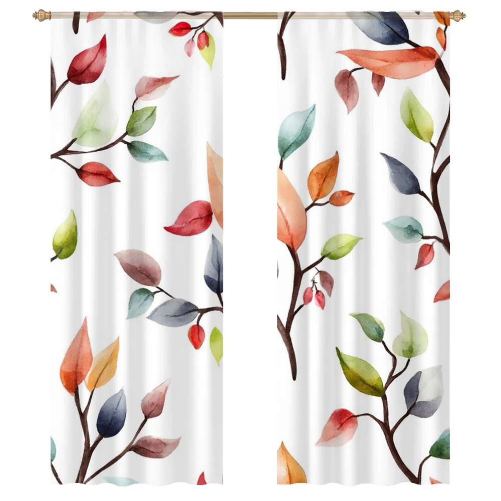Colorful Autumn Leaf Pattern Modern Tulle Window Curtains for Living ...