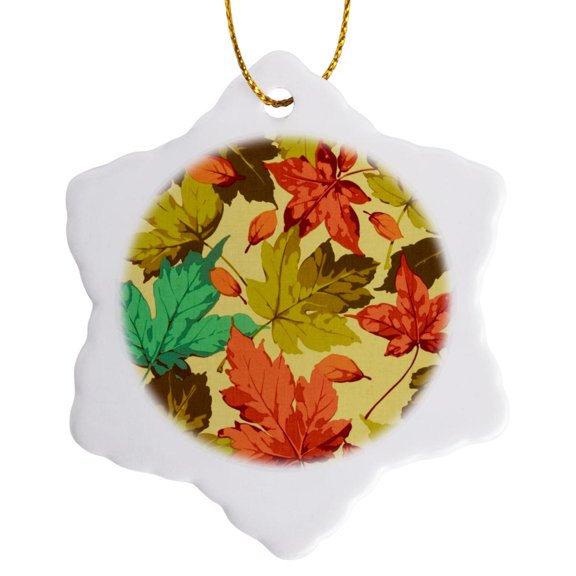 3drose, Colorful Autumn Leaves Closeup, 3 inch Snowflake Porcelain Ornament