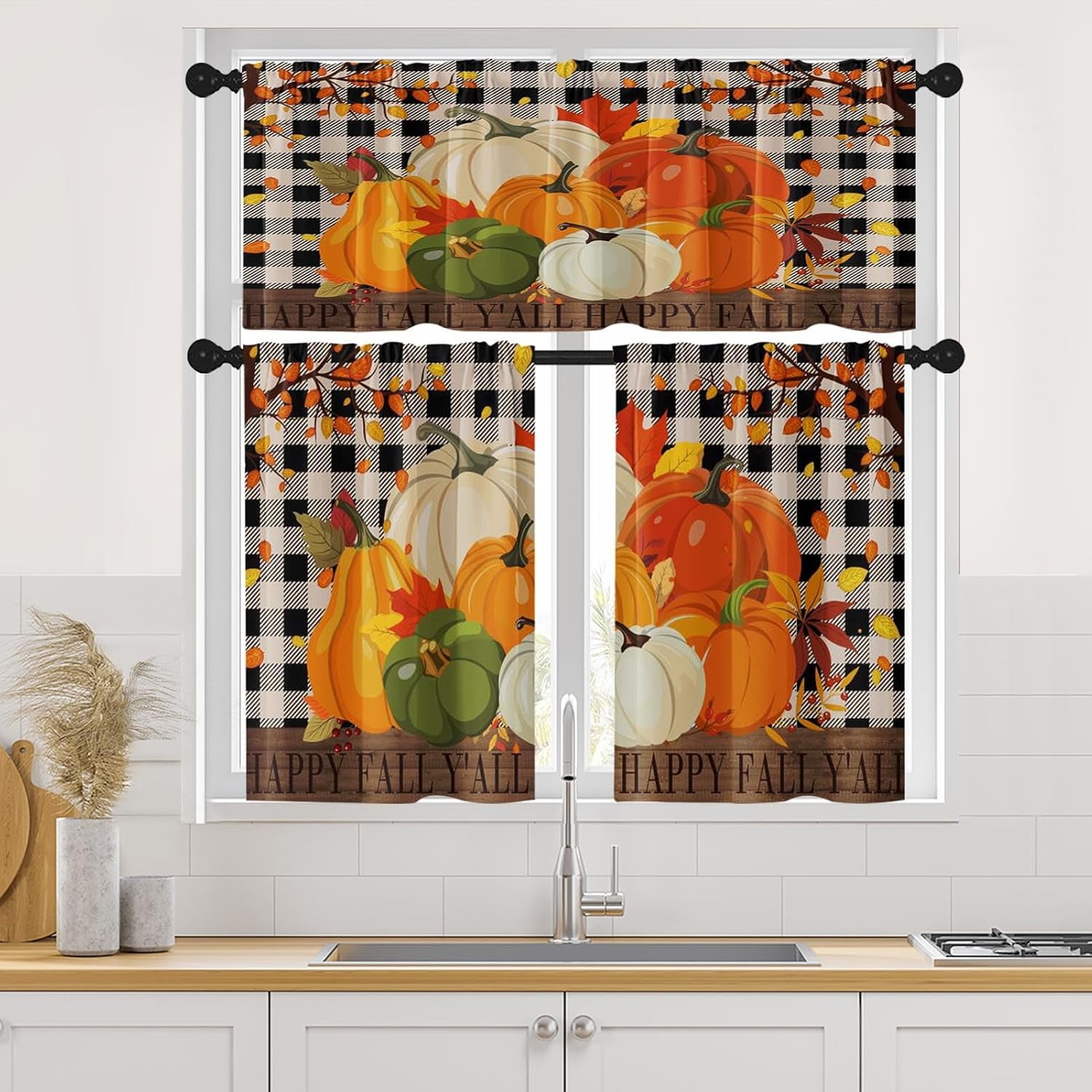 Colorful Autumn Leaves Kitchen Curtains with Valance and Tier Sets 36 ...