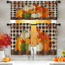 Colorful Autumn Leaves Kitchen Curtains with Valance and Tier Sets 36 Inch, 3 Pieces Tree Pumpkin Checker Rod Pocket Drapes Window Treatment Curtains for Kitchen Over Sink Dining Room Decor