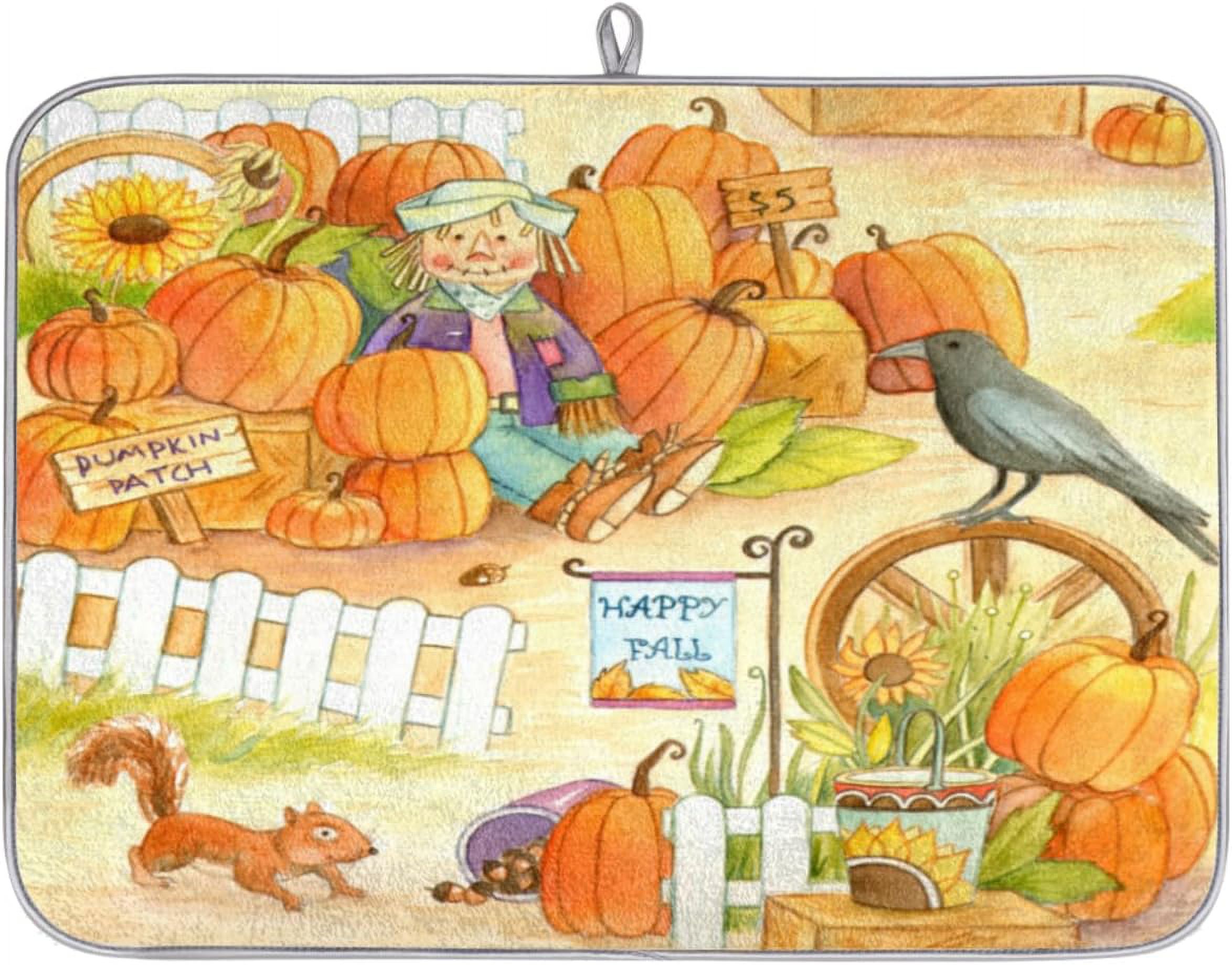 Colorful Autumn Maple Leaves Dish Drying Mat for Kitchen Counter 18 x