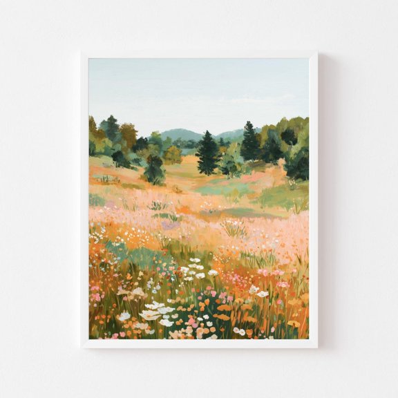 Colorful Autumn Meadow Fall Floral Wall Art, Unframed Paper Print Size 24x36