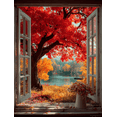 thumbnail image 1 of Colorful Autumn Trees Window View Canvas Print, Modern Landscape Art, Ready to hang Wall Decor, 1 of 8