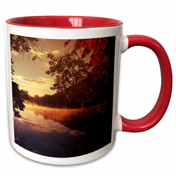 3drose, Colorful Autumnal Forest Landscape Photography with Sundown Reflection, 15oz Two-tone Red Mug
