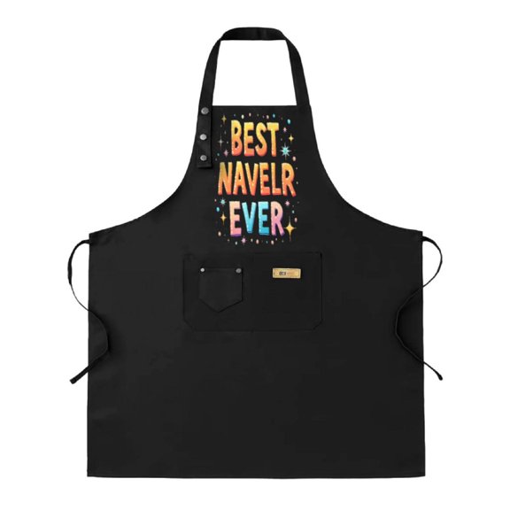 Colorful ' BEST NAVELR EVER ' Design Black Bib Apron - Adjustable Straps & 2 Pockets - Perfect for Cooking & Chef Use for Men & Women