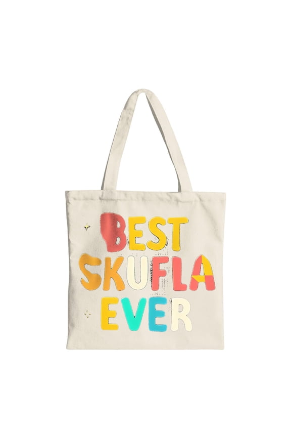 Colorful " BEST SKUFLA EVER " Tote Bag - Vibrant Canvas Bag with Decorative Stars & Birds Perfect for Shopping Travel & Parties - Multifunctional Reusable Design