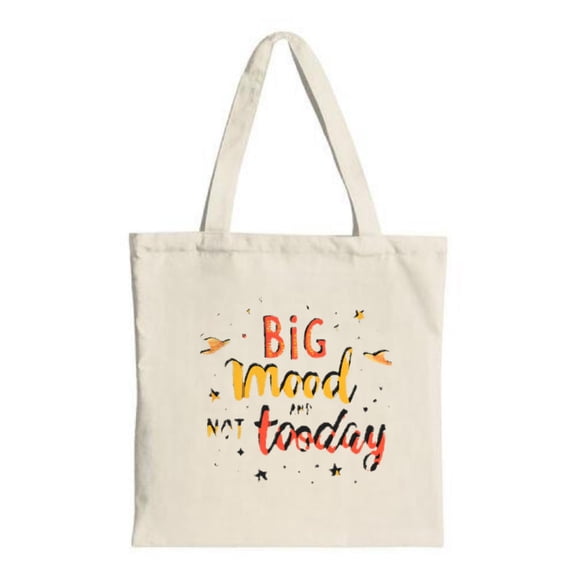 Colorful " BIG mood NAT TODAY " tote bag with playful fonts surrounded by stars and birds Perfect for shopping travel and parties