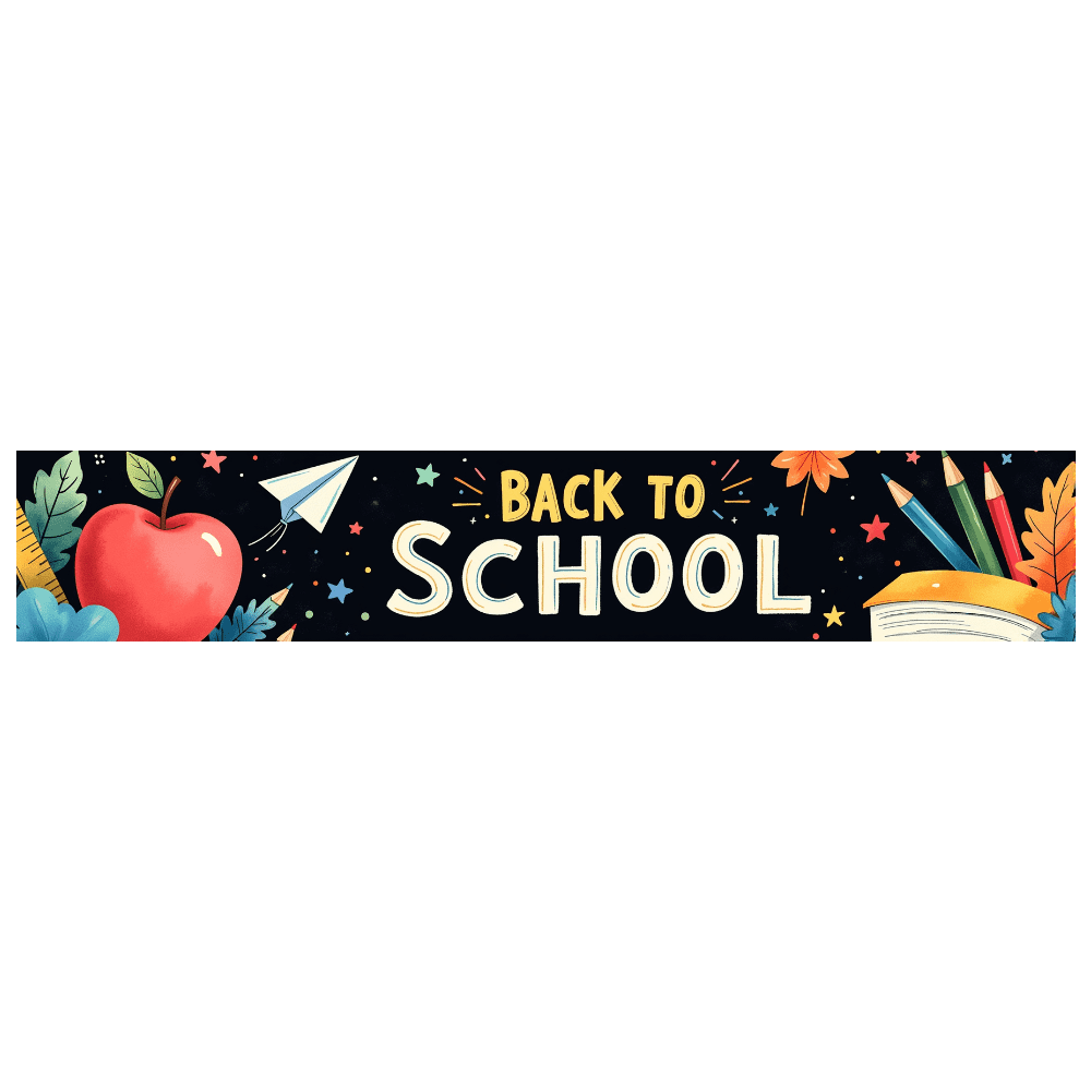 Colorful Back to School Themed Banner with Apple Pencils Leaves and ...