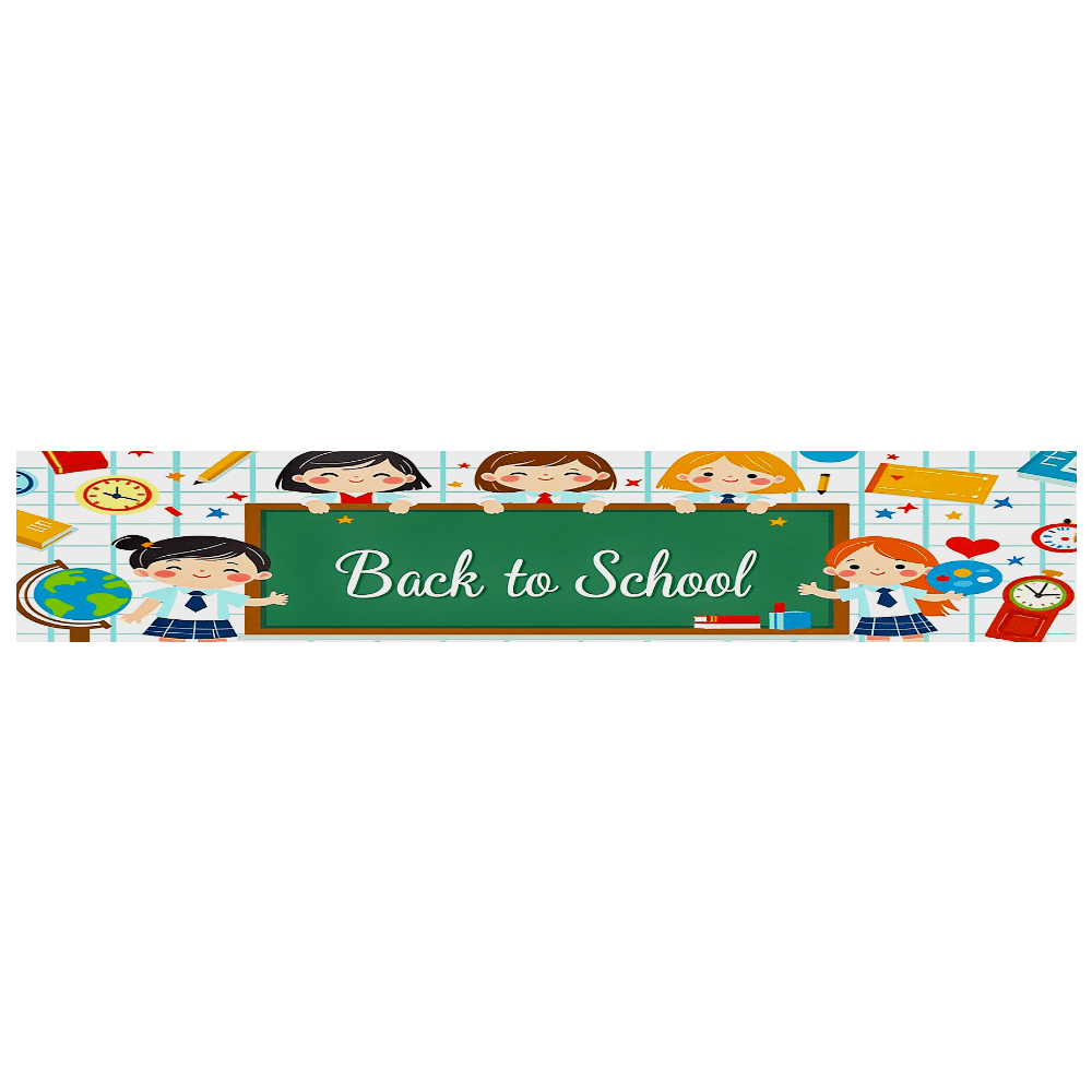 Colorful Back to School Themed Banner with Kids and School Supplies ...