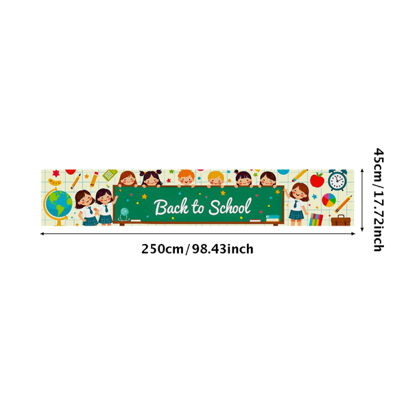 Colorful Back to School Themed Banner with Kids and School Supplies Background Backdrop Decor Party Supplies for School Events Classroom Decorations Back to School Parties Photography Props