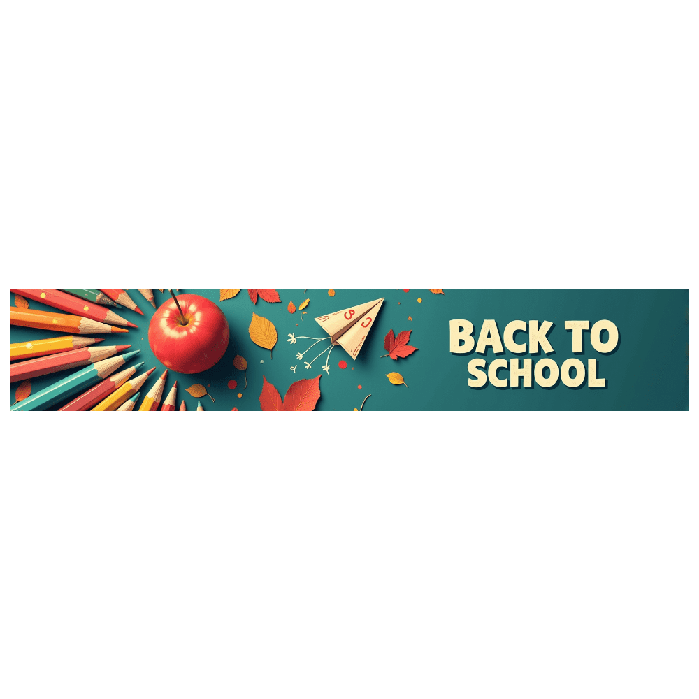 Colorful Back to School Themed Banner with Leaves Pencils Apple and ...