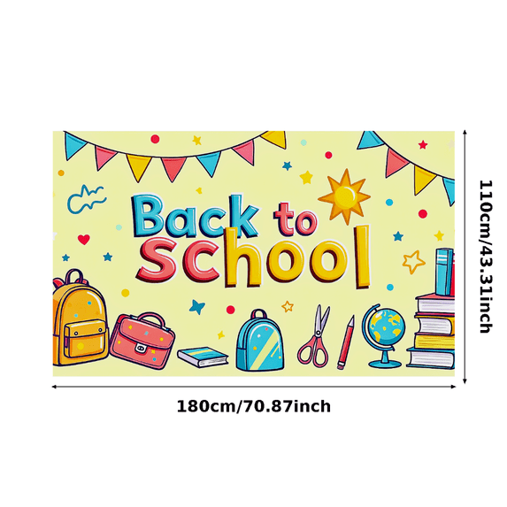 Colorful Back to School Themed Banner with School Supplies Elements Party Decoration Backdrop for Classroom Decorations School Events Photography Props