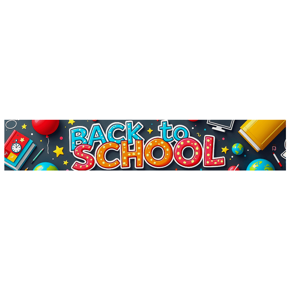 Colorful Back to School Themed Banner with School Supplies Elements ...