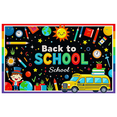 thumbnail image 1 of Colorful Back to School Themed Banner with School Supplies Elements Sun Star Kid Bus Decorations Backdrop for School Opening Party Classroom Decor Photo Booth Background, 1 of 7