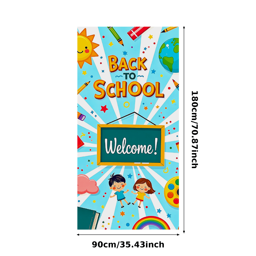 Colorful Back to School Themed Banner with Sun Kids Chalkboard Supplies ...