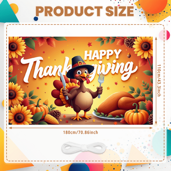 Colorful Background Happy Thanksgiving Banner Decorative Turkey Autumn Harvest Festival for Indoor Decoration Holiday Celebration Event Party