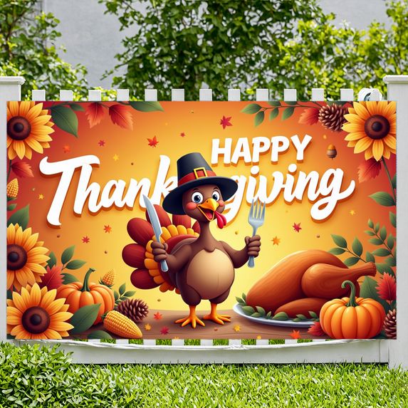 Colorful Background Happy Thanksgiving Banner Decorative Turkey Autumn Harvest Festival for Indoor Decoration Holiday Celebration Event Party