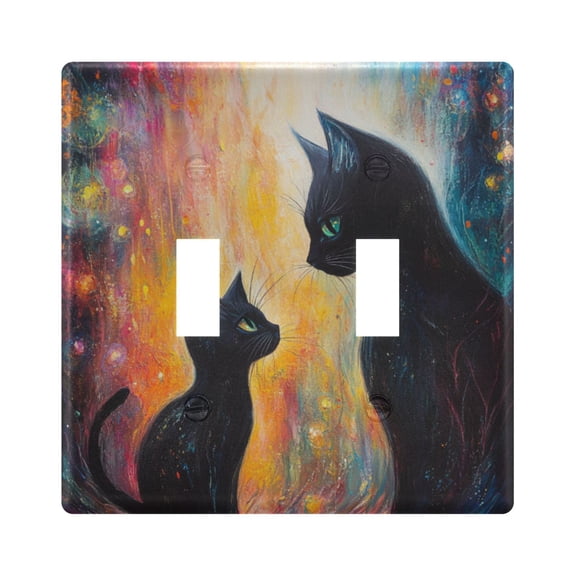 Colorful Background Two Black Cats Light Switch Cover Electrical Outlet Cover Replaceable Wall Plates 2-Gang