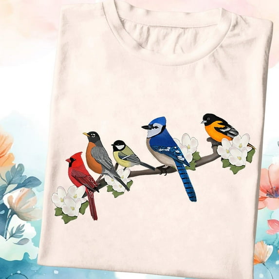 Colorful Backyard Birds T-Shirt: Birdwatcher Gift All Size S-5Xl